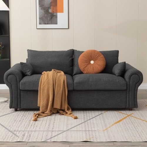 Panana 180 cm 3 Seater Sofa, Fabric Grey Three Seater Sofa with Under Storage for Living Room,Bedroom (Light Grey, Ruched Arm) (Dark Grey, Ruched Arm)