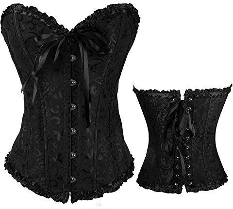 BAFUIE Corset Negro Disfraz Mujer Corses Medieval Halloween Top Bustier con Cordones, Black Corpiño Palabra de Honor Gótico Palacio Overbust Cintura para Carnava Cosplay Fiesta Outfits