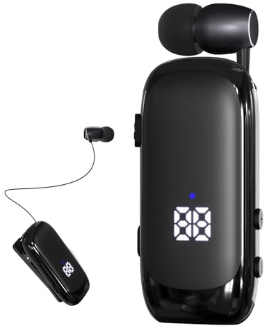 LOBKIN Auricolare Singolo Bluetooth 5.4, Auricolari Wireless Retrattile con Microfono Cancellazione Rumore, IPX5 Impermeabili Cuffie Clip Bluetooth per Sport Ufficio e Guida