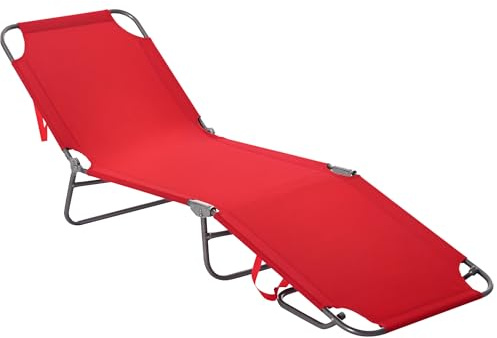 Outsunny Lettino Prendisole Pieghevole Reclinabile 187x55x24cm Rosso | Schienale su 5 Livelli, Sdraio da Spiaggia e Giardino, Struttura in Metallo e Tessuto Oxford, per Piscina