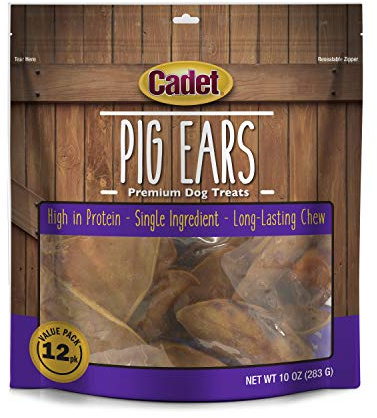 Cadet Natural Pig Ears for Dogs, Long Lasting & Natural Chew Treats for Dogs, 12 Count