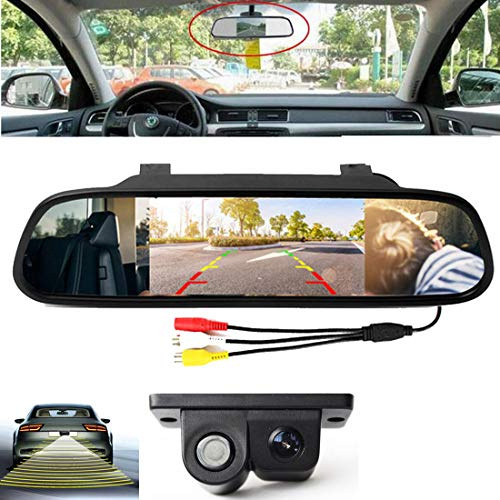 4.3Monitor di parcheggio per specchietto retrovisore Auto + Sensori di parcheggio Video con Telecamera per retromarcia