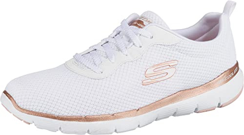 Skechers Mujer Flex Appeal 3.0 First Insight Trainers, White Mesh / Rose Gold Trim, 36 EU