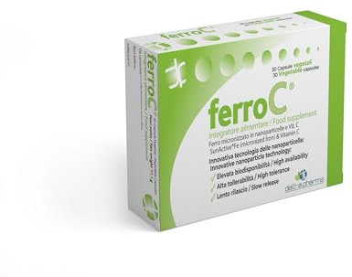 Ferro 30mg e VitaminaC 30 Caps vegetali Ferro Forte lento rilascio, Pirofosfato Micronizzato Superdisperso, Alta Biodisponibilità e Tollerabilità, Buon Sapore - per Glubuli Rossi e Emoglobina