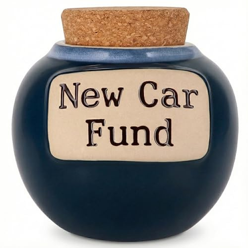 Cottage Creek Jars | Blue New Car Fund Piggy Bank | Car Accessories Ceramic Jar for Office & Home Decor | Gifts for Men, Dad, Boyfriend, Teens, Women, Friends, Mens Gifts for Father's Day