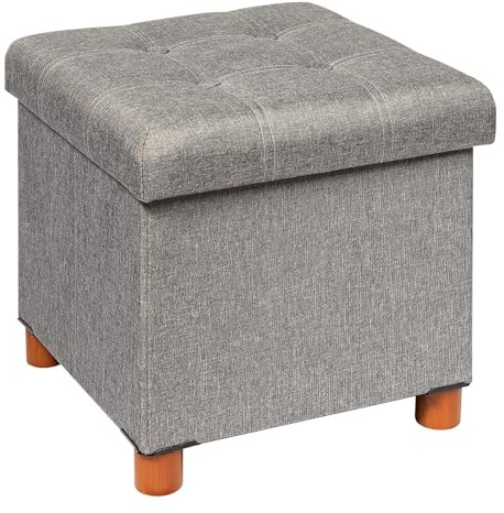 B FSOBEIIALEO Storage Ottoman with Tray, Foot Stools and Ottomans with Legs, Storage Cube Seat Linen Grey 15