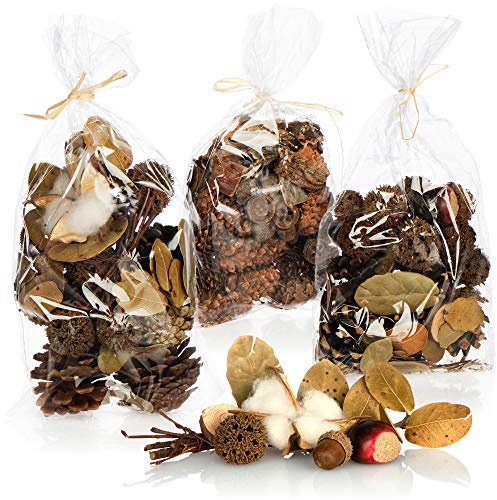 com-four® 3X Weihnachtsdekoration im Beutel mit Zapfen, Blättern und Holzscheiben - Streudeko weihnachtlich - Bastel Set - Tischdeko - Adventskranz (3X Beutel: Zapfen. Blätter. Holzscheiben)