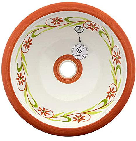 CERÁMICA RAMBLEÑA | Lavabo Sobre Encimera Redondo Suspendido | Modelo 01 | 34x34x14 cm