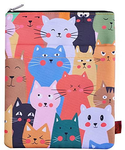 LParkin Katzen-Buchhülle, Buchhüllen für Taschenbücher, waschbarer Stoff, Buchhüllen mit Reißverschluss, Größe M 27,9 x 22,4 cm
