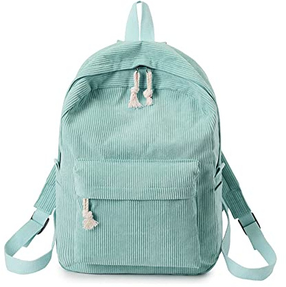 Freizeitrucksack Mädchen Tagesrucksack, Streifen Cord Schulrucksack Mädchen Teenager, Unisex Rucksack, Damen Schultasche, Schulrucksack, Casual Daypack für Universität Reisen Freizeit Arbeit, Grün