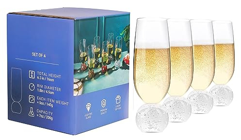 Soetai Lot de 4 flûtes à champagne en cristal sans plomb, 200 ml, verres transparents, verres de bar, parfaits pour les fêtes, mariages, Noël, verres durables et réutilisables