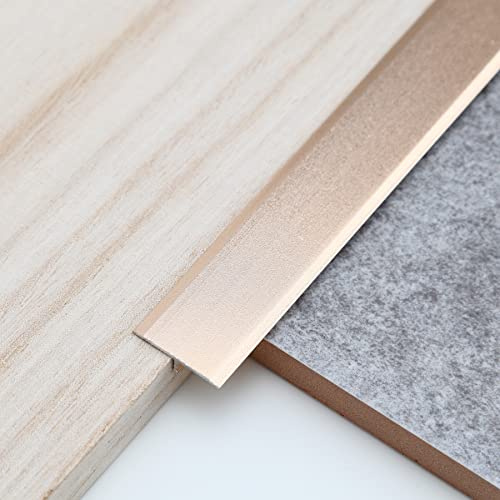 Trimold 3Pcs Aluminum T Molding Trim & Floor Transition Strips, Flat Divider Strip for Door Threshold and Joining Flooring Gaps of Laminate Planks Tile (0.9m x 2cm, Matte Gold)