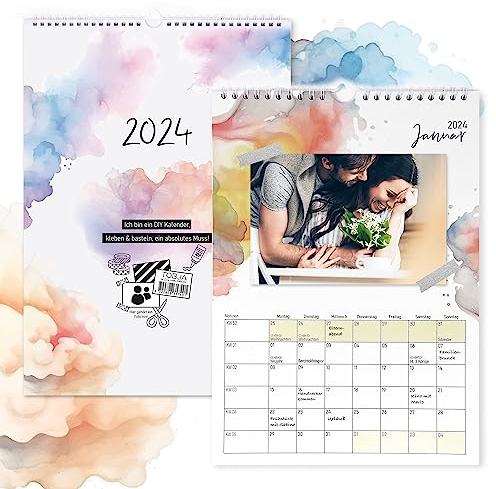 TOBJA Fotokalender 2026 - Kalender 2026 selbst gestalten, A4 Format (30x21 cm), Aquarell Design Bunt | DIY Bastelkalender 2026