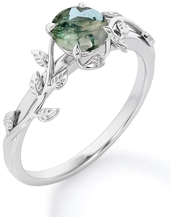 Shusukue Moosachat Ringe Schmuck Ring Frauen Silber 925 Vorsteckring mit Achat Stein 8# Edelsteine Heilsteine