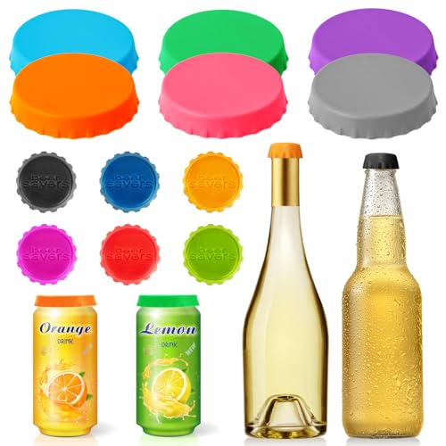 12 Stück Flaschenverschluss aus Silikon, Enthält 6 Getränkedosen Verschluss und 6 Bierflaschenverschluss, Bunte Dosendeckel Silikondeckel, Wiederverwendbarer Flaschendeckel, Deckel für Dosen