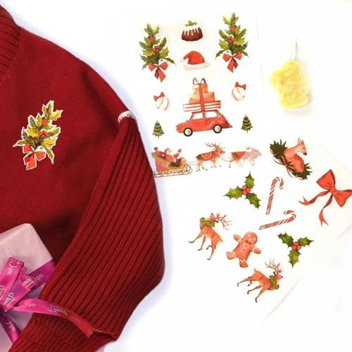 Stickly Iron-On Transfers Christmas Small A5 Set for Textiles, 2 Sheets with Ironing Fleece for Ironing, Decoration, Clothing Repair of T-Shirts, Hoodies, Jeans, Patches for Children, Family (2 x A5)