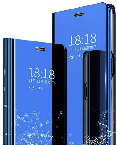 MLOTECH cover per Samsung Galaxy S24 Plus Custodia con vetro temperato Flip Clear View Specchio Standing Cover Anti shock Placcatura Smart Cover Cielo blu