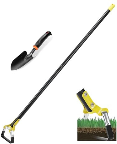 Hmseng Azadas de jardín para deshierbe.130CM Herramientas para Azadas de Soporte para jardín con Anillo Ajustable,Azada de jardín de Acero Inoxidable para Cortar Malas Hierbas