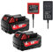 2X 18V 6,0Ah Batterie de Remplacement pour Milwaukee + 4A Chargeur Compatible avec Milwaukee M18 M18B 48-11-1840 48-11-1828 48-11-1820 48-11-1815 48-11-1850