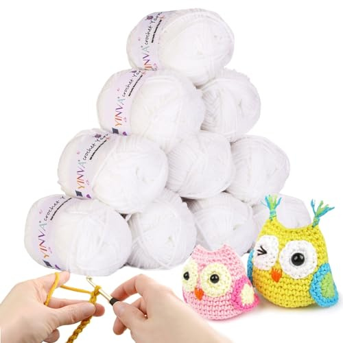 YINVA Häkelgarn 10Pcs x 25g Acryl Wolle Zum Häkeln Creme Wolle Zum Stricken Häkelwolle für Anfänger Crochet Yarn für Häkeln Stricken und Handwerk-Weiß