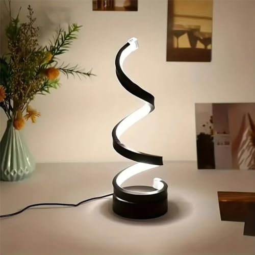 Lampada da Tavolo a Spirale LED Lampada da Comodino in metallo, Luce Notturna Minimalista Lampada da Scrivania Con interruttore Curva Per Cameretta Camera da Letto Studio Salotto,Soggiorno (nero)