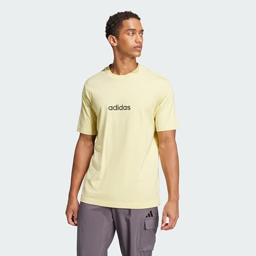 adidas Men's Essentials Linear Single Jersey TEE, Powder Yellow/Black, S