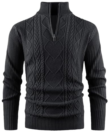 Btmpmcs Maglione da Uomo Autunno Invernali Maglioni con Zip 1/4 Pullover Giacca in Maglia Dolcevita Classico Elegante Casual Lavorato Maglione a Maniche Lunghe a Cavo Manica Felpa Solidi Casual