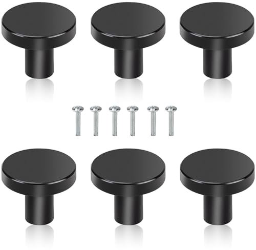 YSFVNP 6 Pcs Black Knobs - Easy to Use 25 Mm Cupboard Knobs for Cabinet Drawer Nightstand Tv Cabinet Closet Door Handle