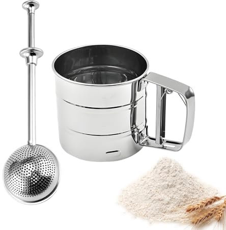 Setaccio Per Farina, Regerly 250 Grammi Setaccio Farina in Acciaio Inox con Tazza 1pcs Spargitori Setaccio Setaccio Farina per Farina con Una Sola Mano per Pasticceria e Cottura Spargi Zucchero a Velo