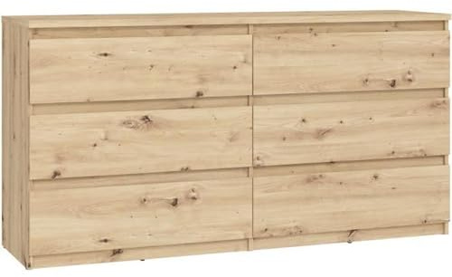 Forte Chelsea 150 160 - Cómoda Moderna con 6 cajones, aparador, aparador de salón, decoración de Madera de Roble Artesano, 154 cm de Ancho x 79,9 cm de Alto x 42,2 cm de Profundidad