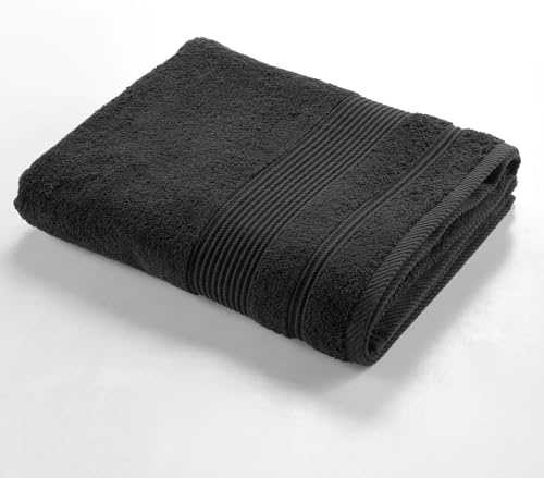Promo Linge Drap de Bain 90x150 cm en Éponge - 100% Coton - Doux et Absorbant - Label Oeko-Tex - Plusieurs Couleurs Disponibles (Noir)