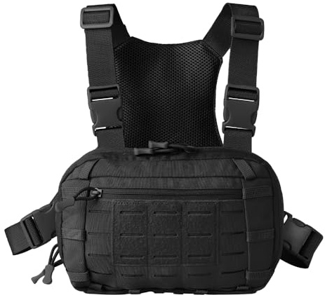 MiOYOOW Sac de Poitrine Tactique, Gilet Réglable avec Compartiment CCW, Chest Rig à Démontage Rapide, avec Multi-Poches, pour la Chasse et la Course à Pied