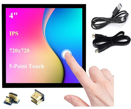 4inch HDMI LCD Square Capacitive Touch Screen Compatible with Raspberry Pi 5/4B/3B+/3B/2B/Zero/Zero W//Zero 2W/Jetson Nano/Windows 11/10/8.1/8/7, 720x720 Resolution, IPS Display, USB-C Port