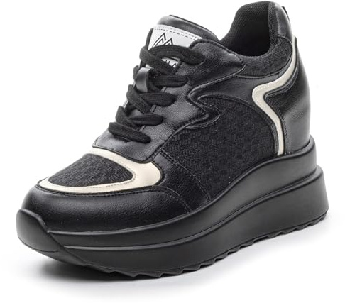 MIEHUIAI Sneakers Zeppa Interna Donna Alta Scarpe con Rialzo Interno Moda Platform Traspirante Scarpe da Ginnastica con Tacco 10 cm(Nero,35 EU)