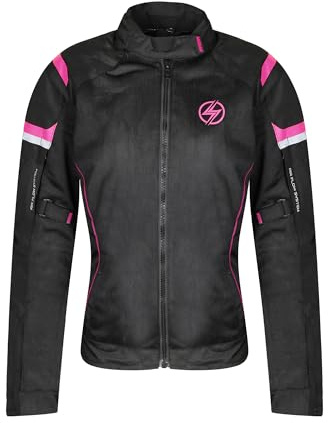 Giacca Moto Estiva Donna – Giacca Protettiva Traspirante con Protezioni Omologate CE – Tessuto Mesh Leggero e Resistente –Nero e Rosa (IT, Testo, 3XL, Regular, Regular, Standard, Nero Rosa)