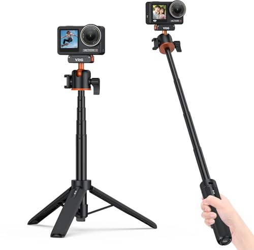 VRIG Action 5 Pro 21 Magnetic Tripod Accessories, 360° Extension Rod Mini Selfie Stick Portable Handle Grip with Cold Shoe, Quick Release Mount Compatible with DJI OSMO Action 5Pro/4/3