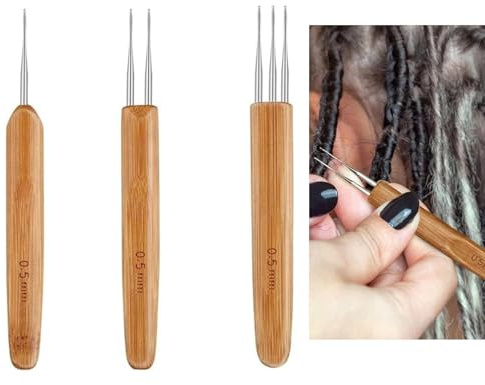 3 Pièces Aiguilles à Locks Professionnelles en Bambou - Crochet à Dreadlocks pour Création, Entretien et Rétissage des Dreadlocks et Tresses - Léger et Durable