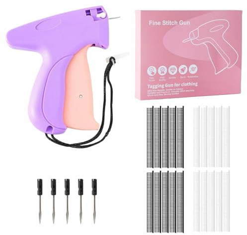 SHYSBV Pistola per etichettatura, per vestiti, pistola da cucito a mano, mini pistola da cucito portatile, per fissaggio rapido dei vestiti, con 5 aghi, 2000 fili, per riparazione tessile (viola)