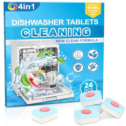 24 stycken diskmaskin djuprengöringsflikar, kraftfull avkalkning, eliminera lukter, desprende un aroma fresco