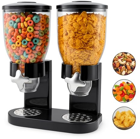 CROWNSHOP Dry Food Cereal Dispenser Black Dry Food Storage Dispenser Candy | Kitchen Quick Dispenserfor Cornflakes, Candy, Nuts, Beans, Granola Kitchen Cereal Dispensers (Double Heads)