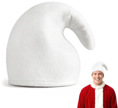 Lysjoy Gnomo Cappello Adulto, Cappello da Nano a Punta Elfo,Cappello da Gnomo di Carnevale Cappello a Punta da Babbo Natale Cappello da Elfo Costumi Divertenti per Adulti Halloween (Bianca)