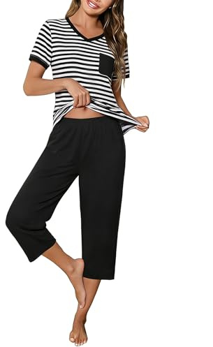 Crewhpo Vêtements de Nuit Femme T-Shirt Manches Courtes Cordon Réglable