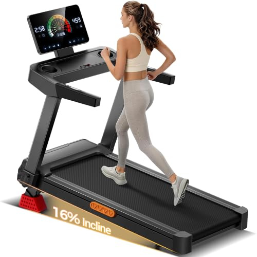 CURSOR Cinta de Correr Plegable con Inclinación 16%, 14 KM/H, 180kg | Cinta de Andar con Frecuencia Cardíaca, 3.5HP Caminadora Electrica para Casa, Pantalla LED, Fácil Transporte
