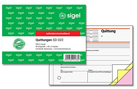SIGEL SD023 Quittungsblock A6 quer, 3x40 Blatt, selbstdurchschreibend, aus nachhaltigem Papier
