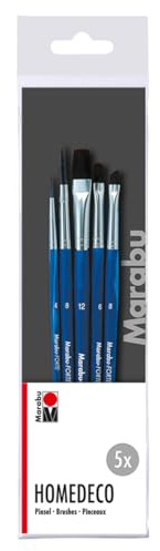 Marabu Pinselset Homedeco, 5 Malpinsel aus FSC-zertifiziertem Holz, Pinsel mit Sythetikhaar in flach, rund und schräg, für dekorative Techniken, 0186000000201