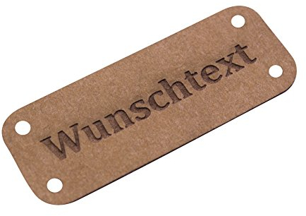 Vegane Labels aus Papier-Kunstleder zum Einnähen mit Wunschgravur | Personalisierte Aufnäher & Etiketten in Lederoptik | 100% tierfrei | 50 x 20 mm | ab 10 Stück individuell konfigurierbar