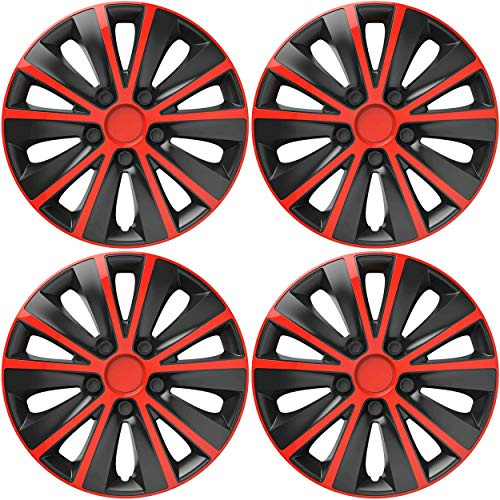 Versaco Car Wheel Trims RAPIDERB16 - Red/Black 16 Inch 10-Spoke - Boxed Set of 4 Hubcaps - Includes Fittings/Instructions