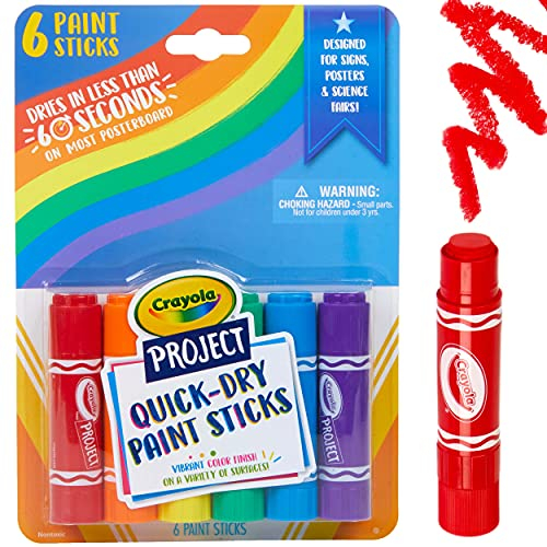CRAYOLA Quick-Dry Washable Paint Sticks - Assorted Colours (Pack of 6) | All The Fun of Painting with Less Mess! | Ideal for Kids Aged 3+