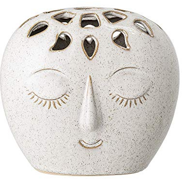 Bloomingville Vase aus Steingut in der Farbe Weiß mit Gesicht, Maße: 15,5cm x 14,5cm x 10cm, 82047421