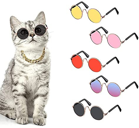 5 Piezas Gafas de Sol para Mascotas, Gafas de Sol para Gatos, Gafas de Sol para Perros, Gafas de Sol para Perros Pequeños, para Gato Pequeño Perro Lindo (5 Colores)